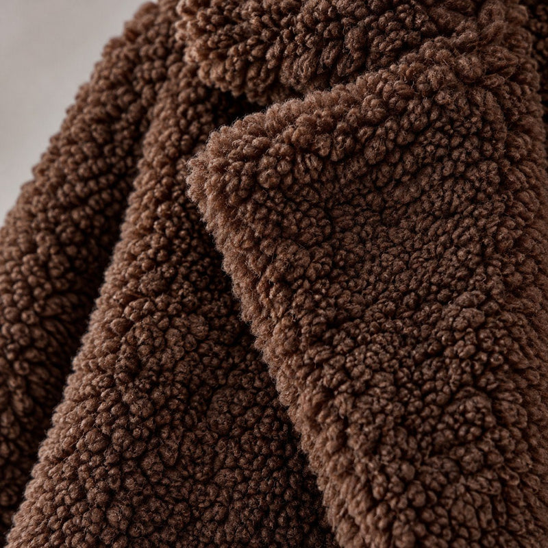Women's Teddy Sherpa Coat | Long Teddy Coat with Lapel and Buttons