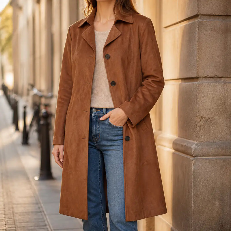 Dorotea | Faux Suede Trench Coat