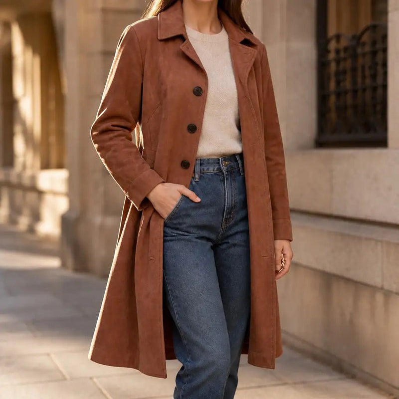 Dorotea | Faux Suede Trench Coat
